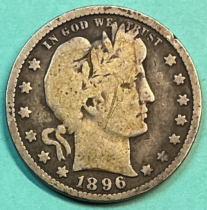 1896 Barber Quarter., Good Circulated Details., Store#QR1197