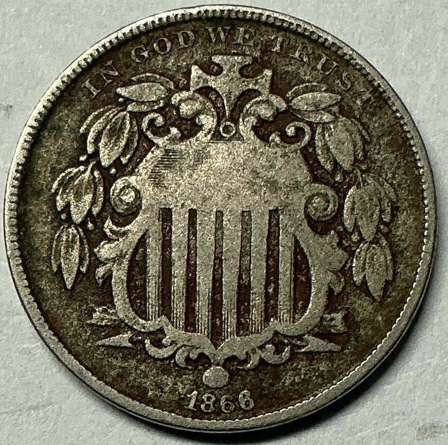 1866 Shield Nickel, Very Good Circulated Coin, Store #NL676