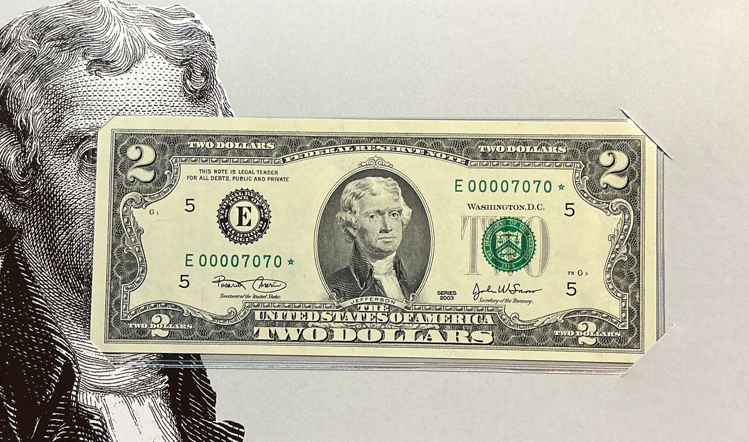 2003 Series, $2 Star Note, Richmond F.R.B., Low, Fancy Serial Number, Store #FRN024