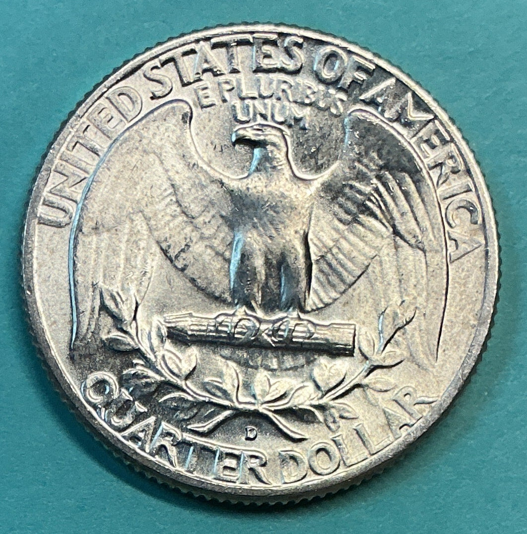 1964-D Silver Washington Quarter., Mint State Uncirculated Coin., Store #QR1415