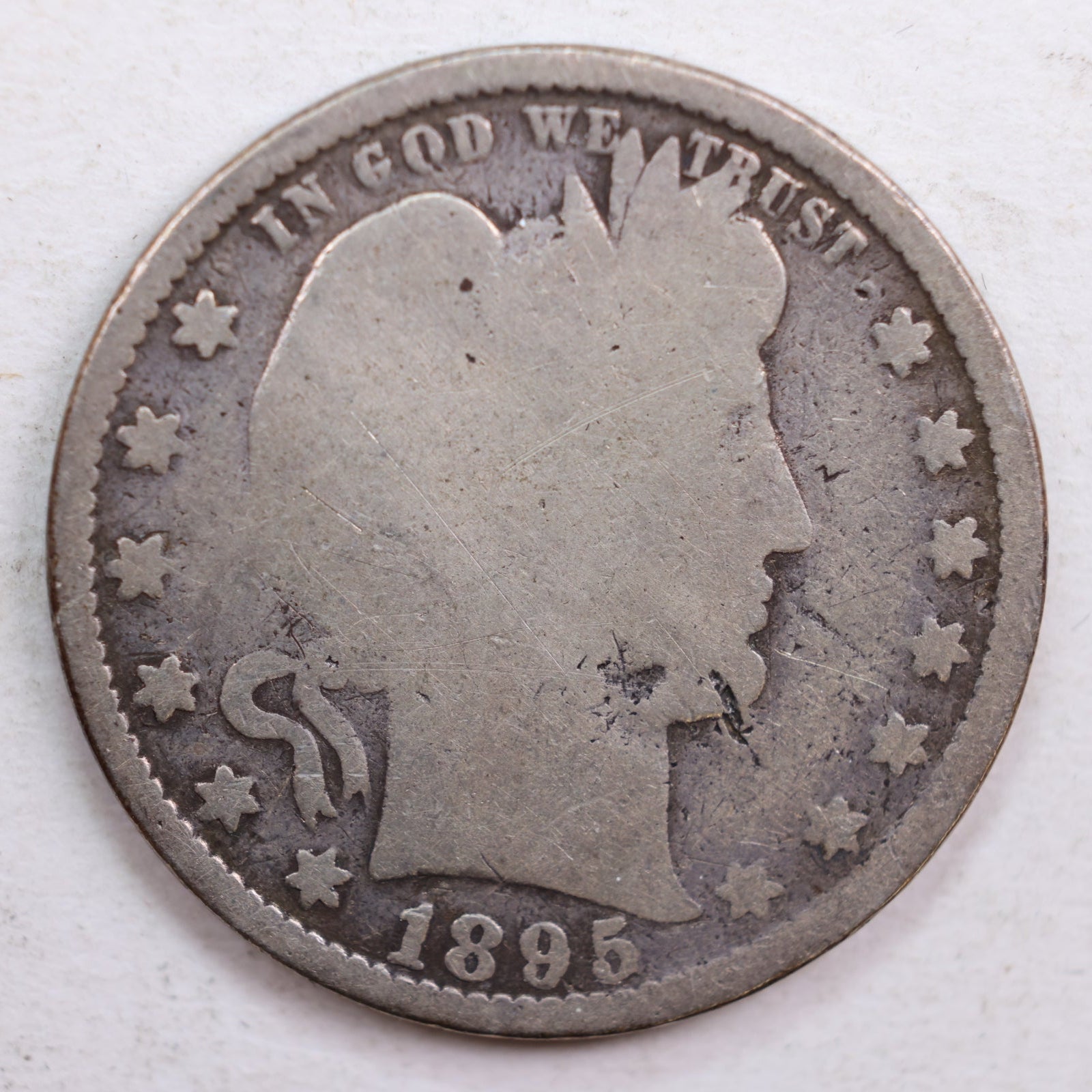 1895 Barber Quarter, Abt Good Circulated Coin, details, Store #QR615