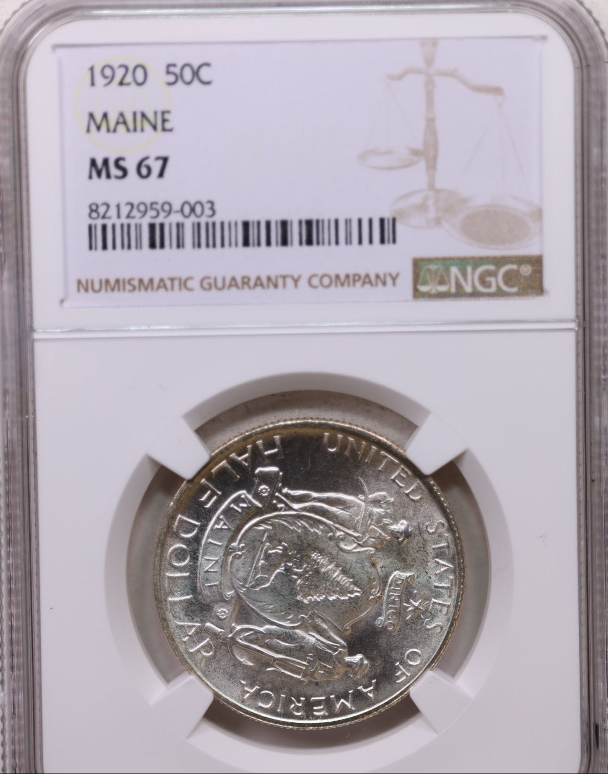 1920 MAINE Silver Half Dollar Commemorative, NGC MS-67, Store #GEC0058.