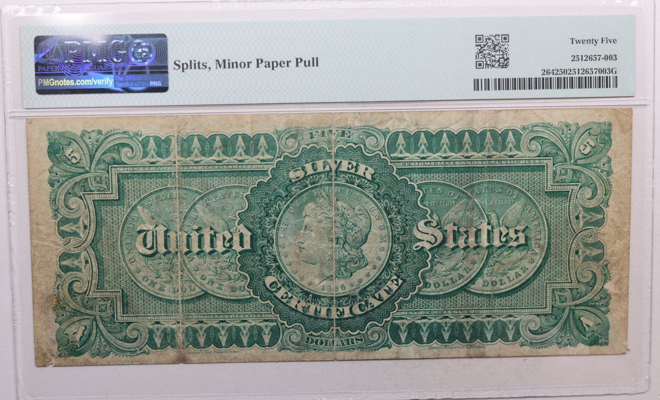 1886 $5, Large Size Silver Certificate, Fr#264, PMG VF-25, Store Sale #GLSC008.