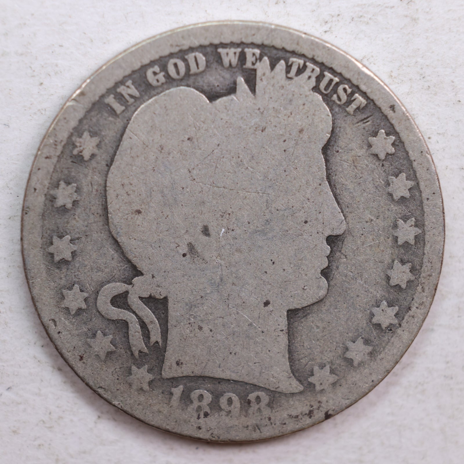 1898-O Barber Quarter, About Good Circulated Coin, Store #QR653