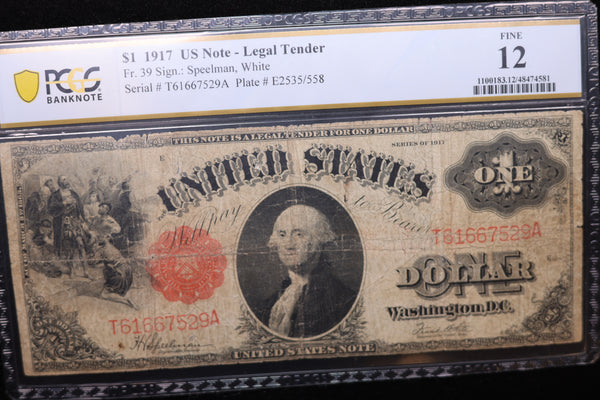 1917 $1, Legal Tender Large Size Note, PCGS Graded: F-12.,  Store #30067