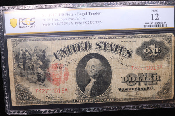 1917 $1, Legal Tender Large Size Note, PCGS Graded: F-12.,  Store #30068