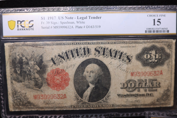 1917 $1, Legal Tender Large Size Note, PCGS Graded: F-15.,  Store #30070
