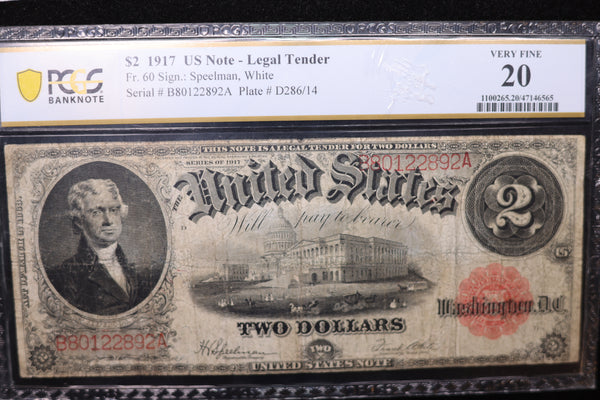1917 $2, Legal Tender Large Size Note, PCGS Graded: VF-20.,  Store #30071