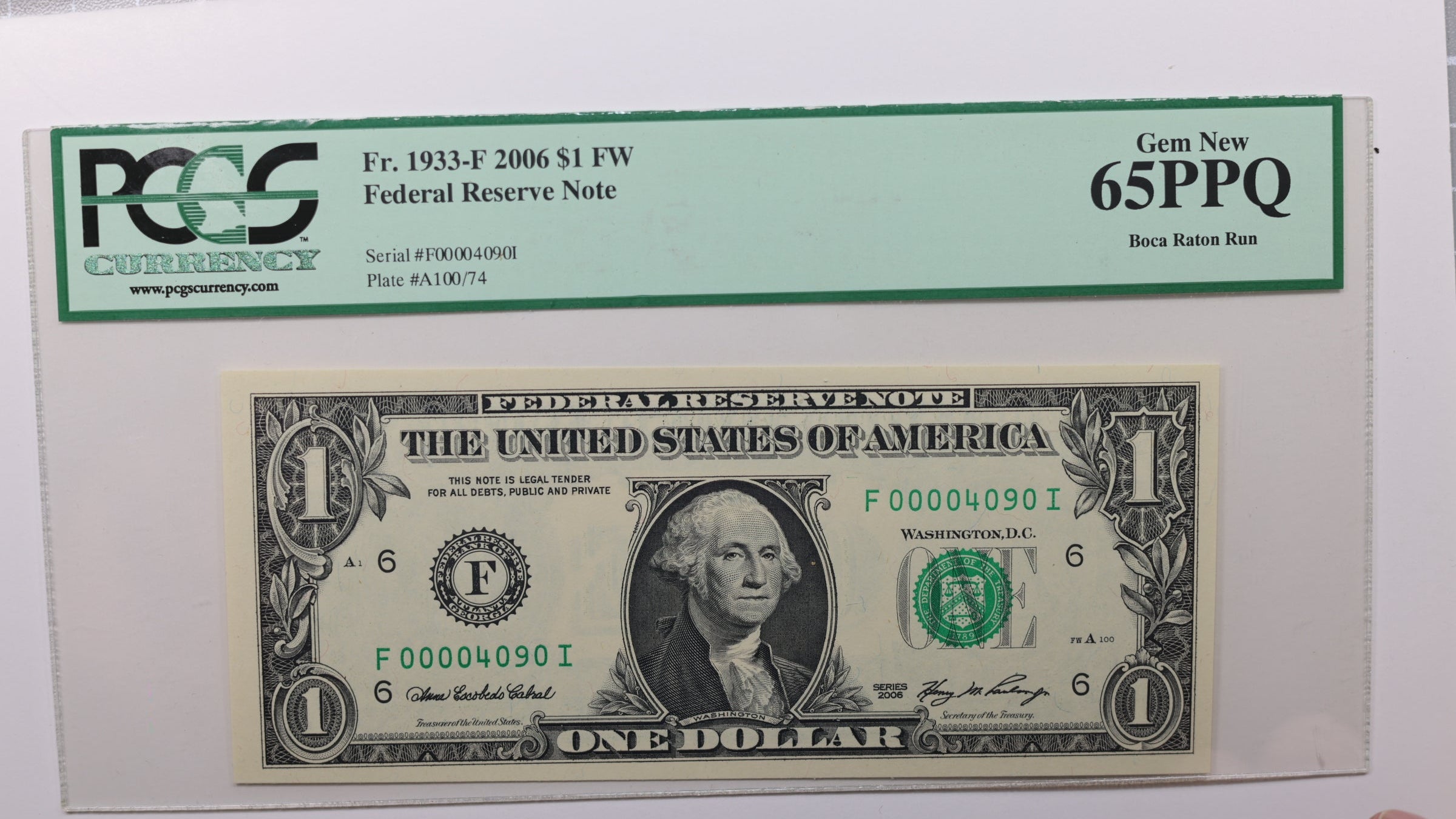 2006 $1 Federal Reserve Note, Low Serial Number, PCGS CU-65, PPQ, Store #GFRB104.