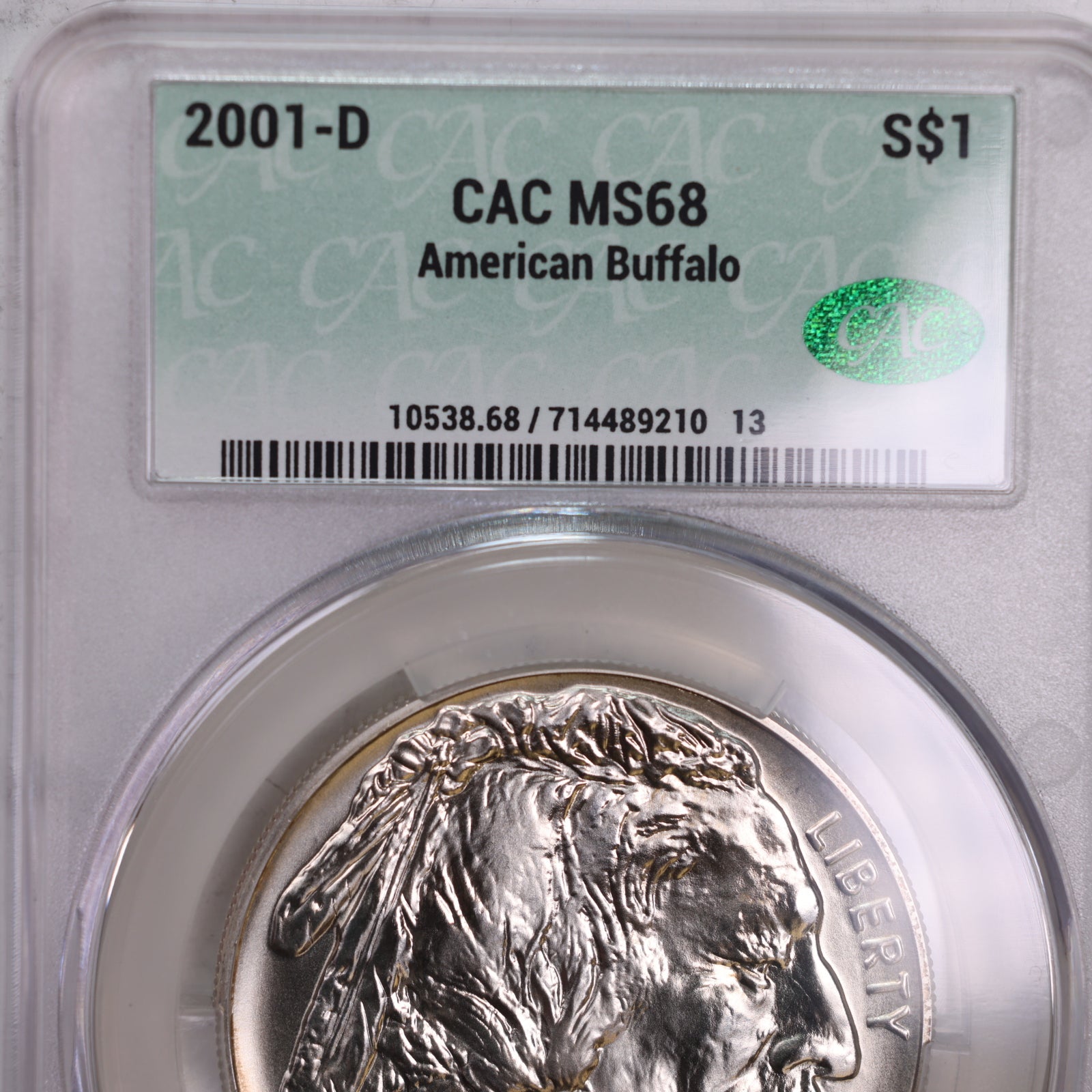 2001-D $1 American Buffalo Commemorative, CAC MS68, Store GMC069