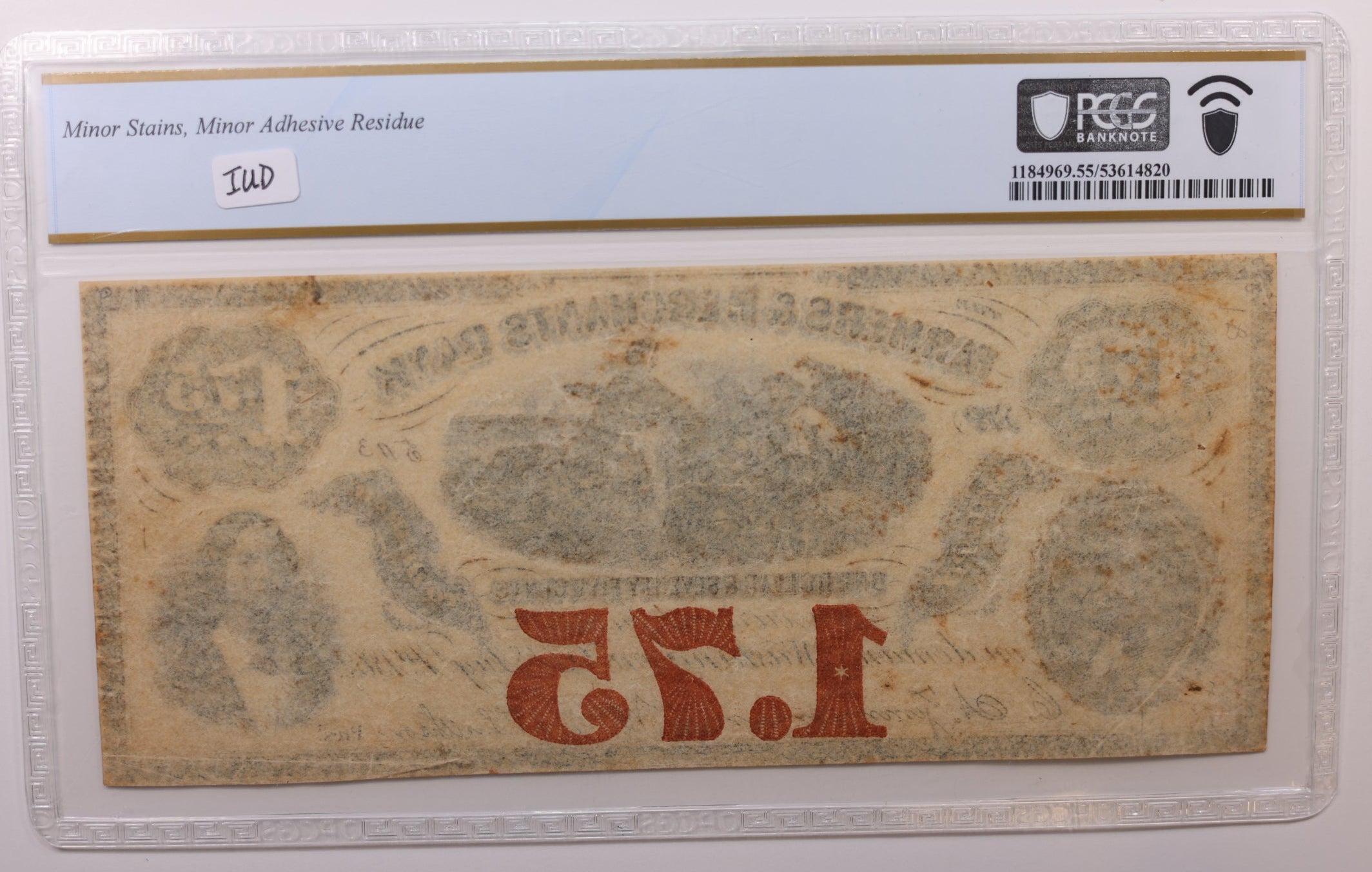 1862 $1.75 Washington D.C. Obsolete Currency, PCGS AU-55, STORE #GDC043.