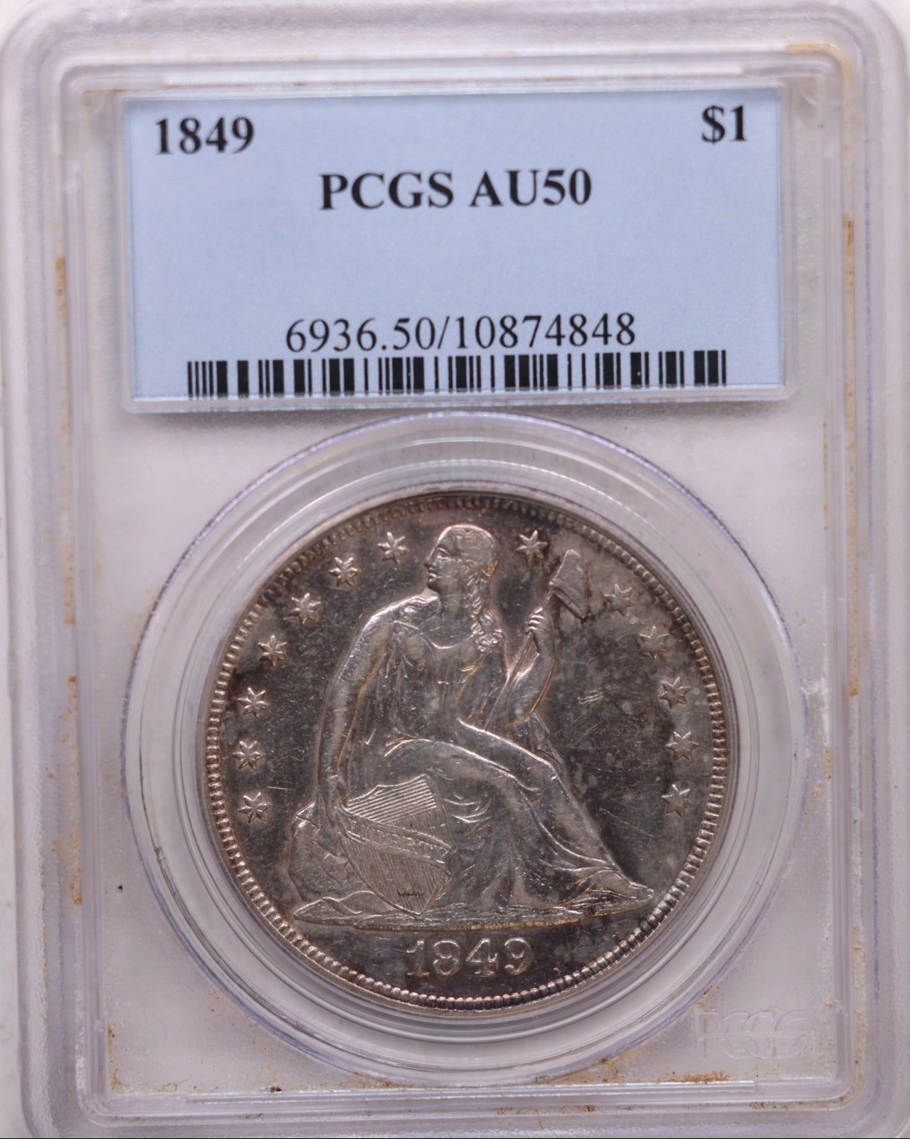1849 Seated Liberty Silver Dollar, Circulated, PCGS AU-50, Store #GDR0298.