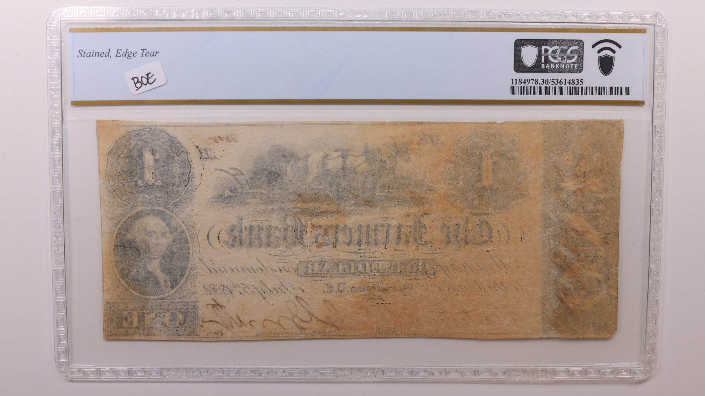 1852 $1 Georgetown, D.C. Obsolete Currency, PCGS VF30, STORE #GDC058.