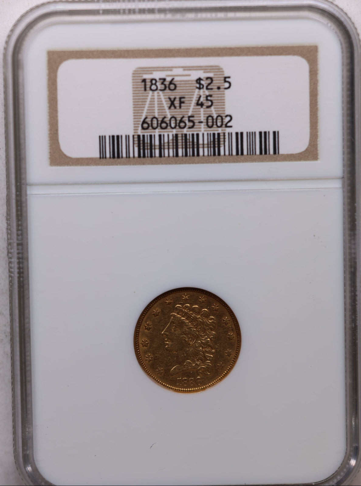 1836 $2.50 Quarter Eagle, Classic Head, Circulated, NGC XF-45, Store Sale #G0141.