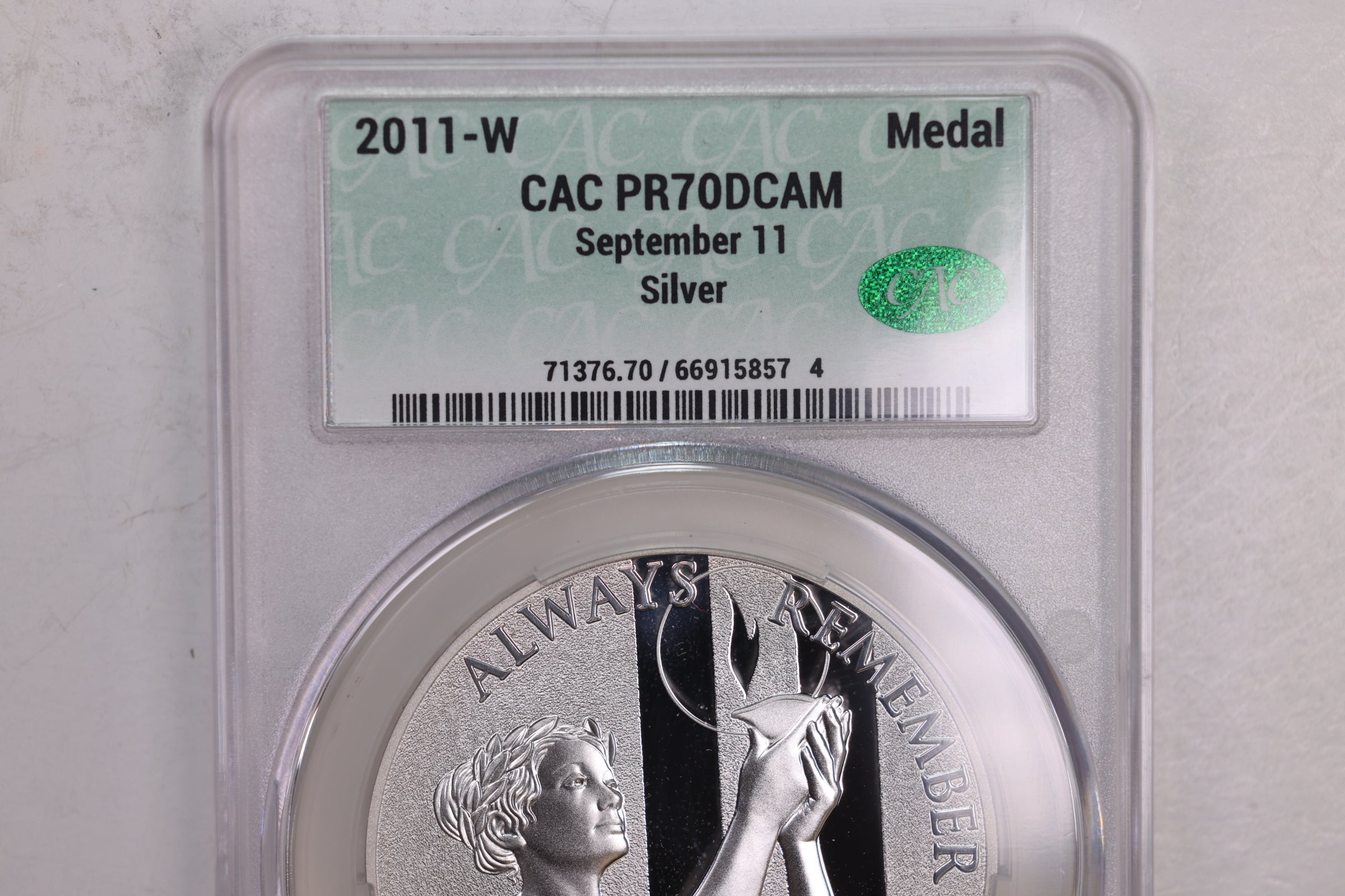 2011-W September, 11 U.S. Mint Silver Medal, CAC PR70, Store #GMC116