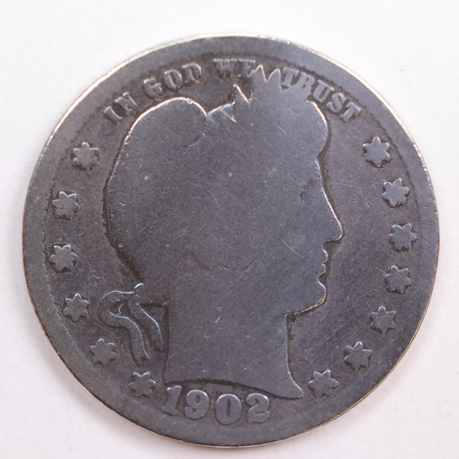 1902 Barber Quarter, Abt Good Circulated Coin, details, Store #QR723
