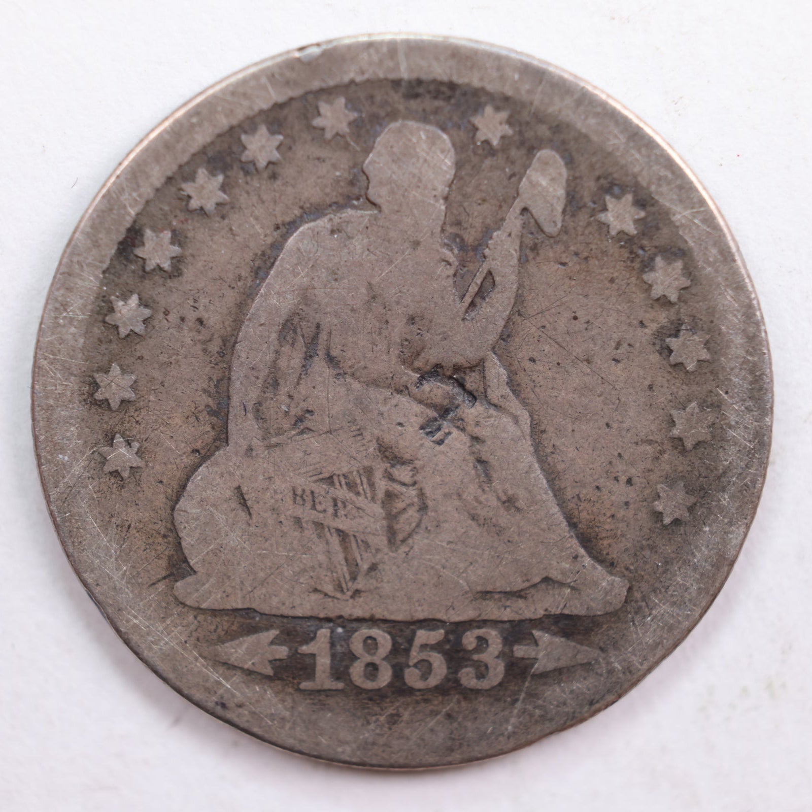 1853 Seated Liberty Quarter, Very Good Circulated Coin, Store #QR729