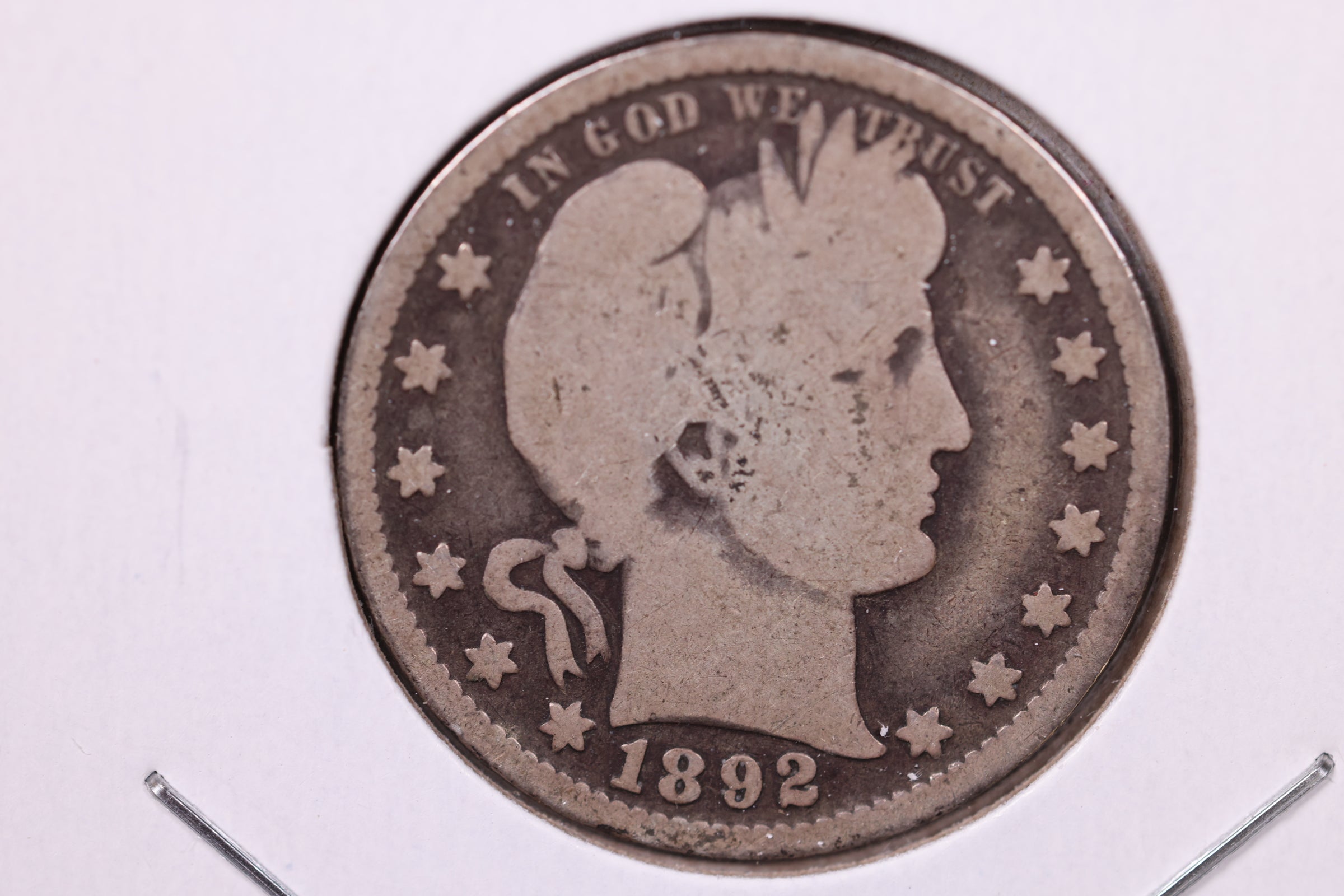 1892 Barber Silver Quarter., Very Good Circulated Coin., Store#1005