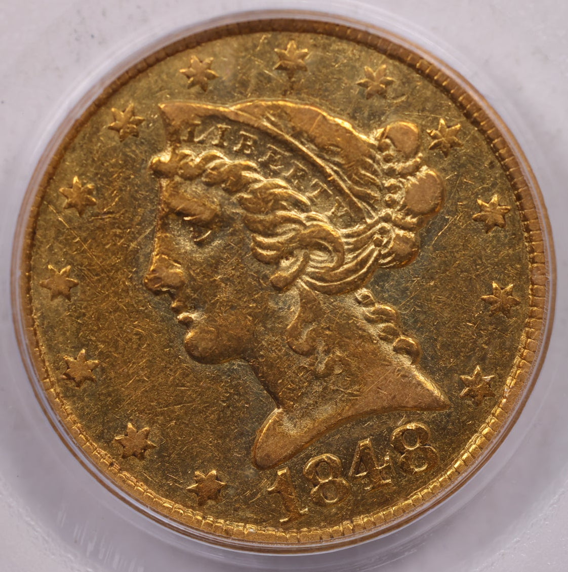 1848-C $5, Gold Half Eagle, Charolette Mint, Circulated, PCGS VF-35, Store Sale #G0152.