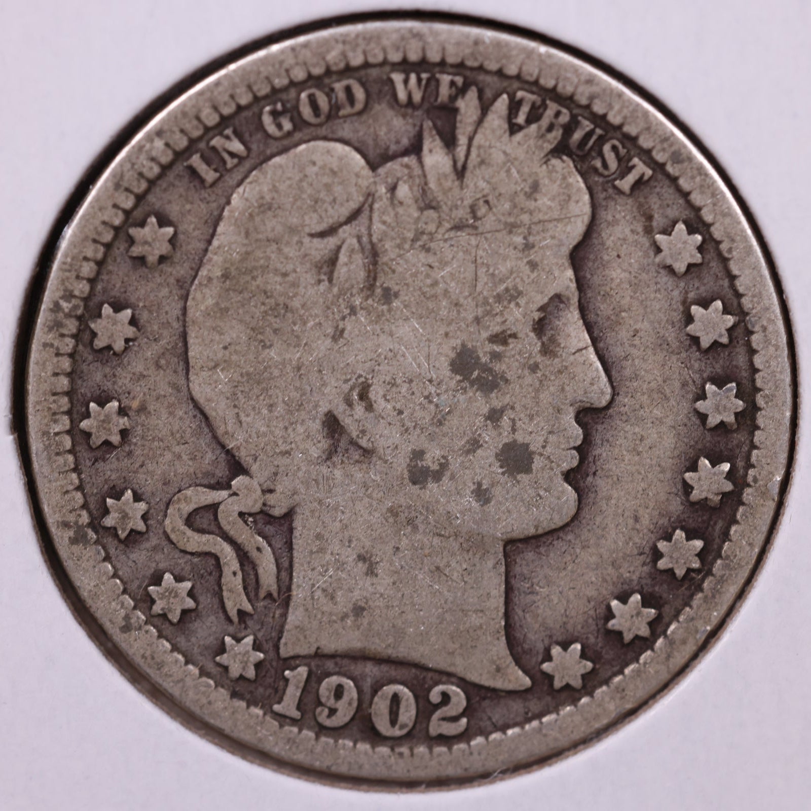 1902 Barber Quarter, Very Good Circulated Coin, Store #1020