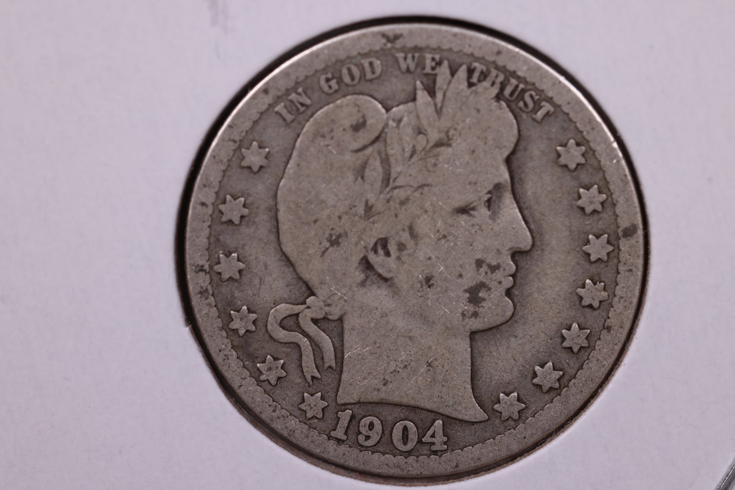 1904 Barber Quarter, Very Good Circulated Coin, Store #1021