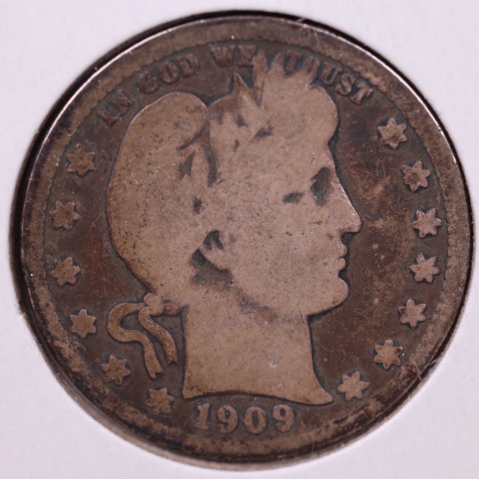 1909 Barber Silver Quarter, Fine Circulated Collectible Coin, Store #QR1519