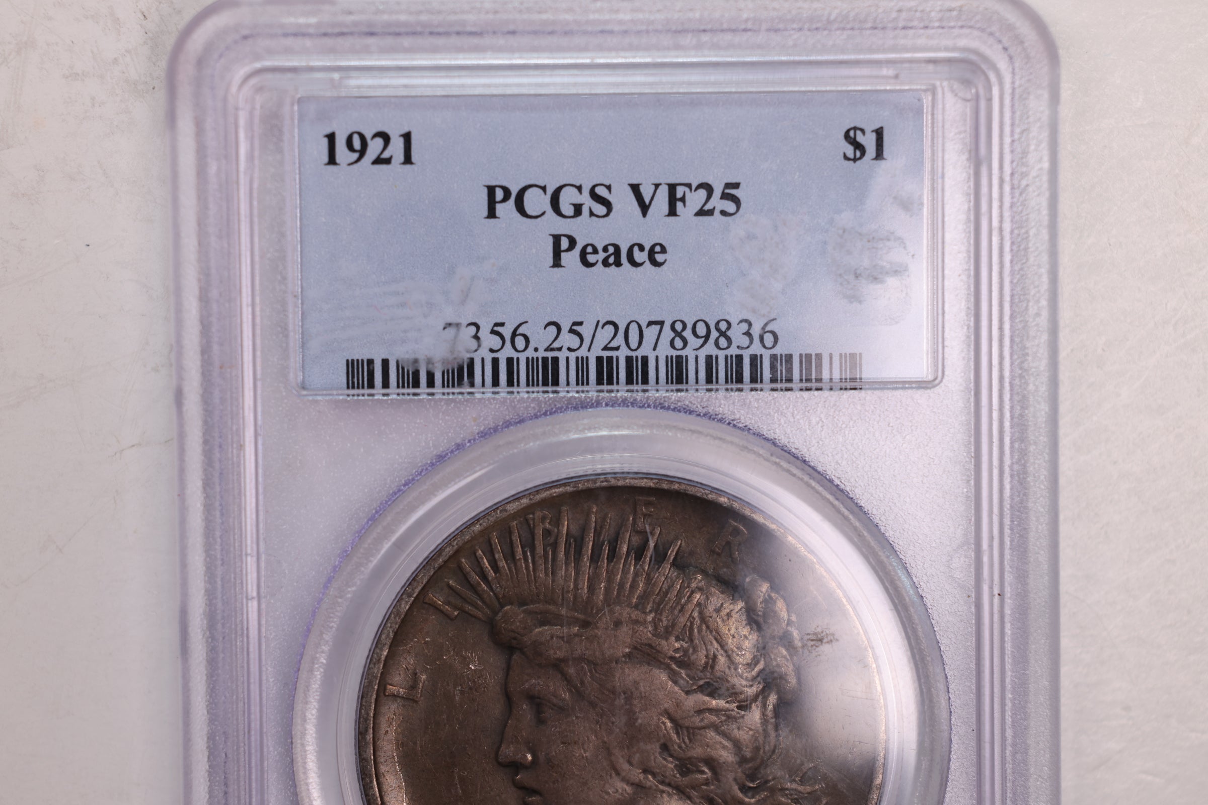 1921 Peace Silver Dollar., 'Key Date'., PCGS Certified, VF-25., Store Sale #GDR024