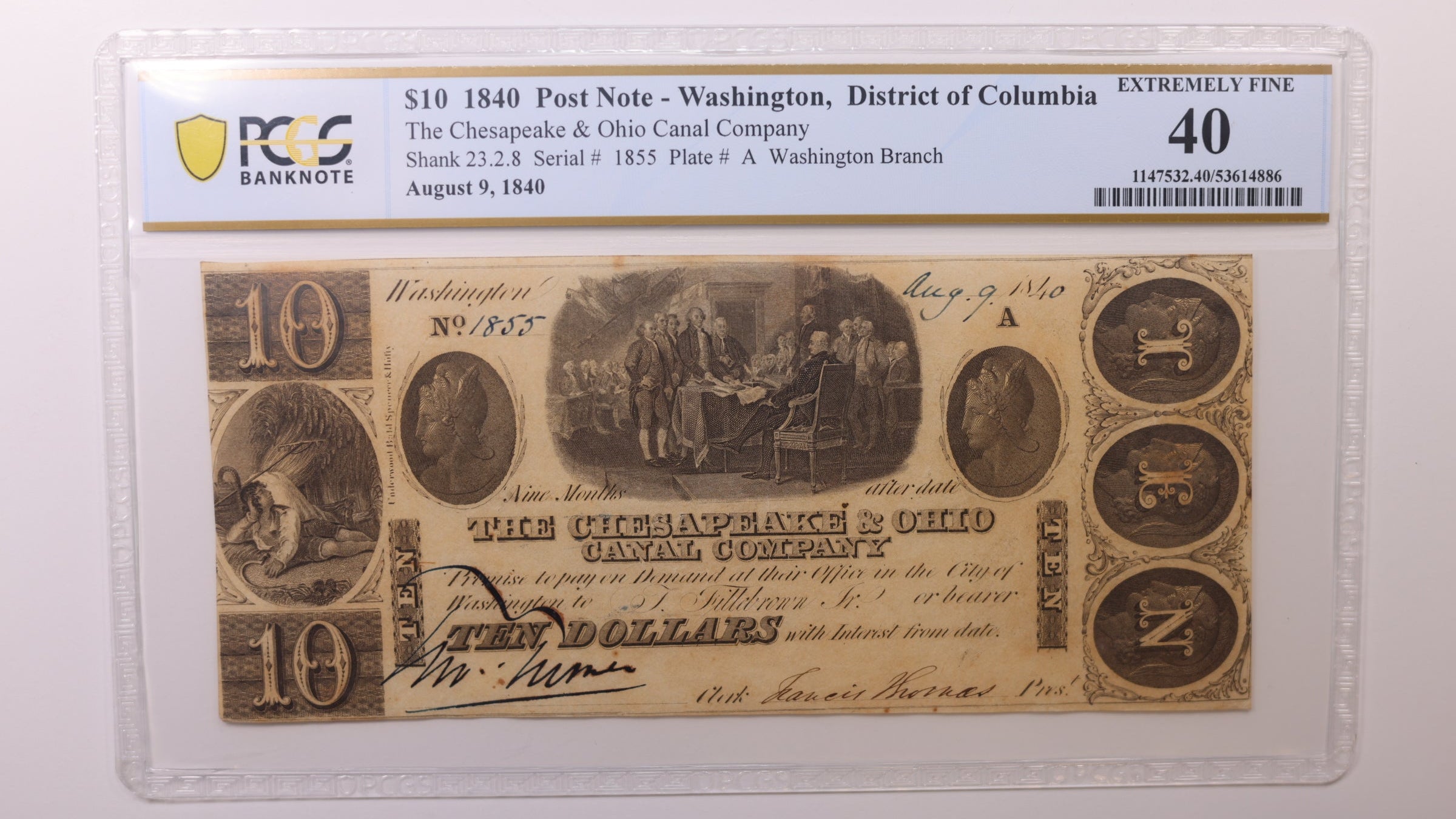 1840 $10, Washington, D.C. Obsolete Currency , PCGS EF-40, STORE #GDC083.
