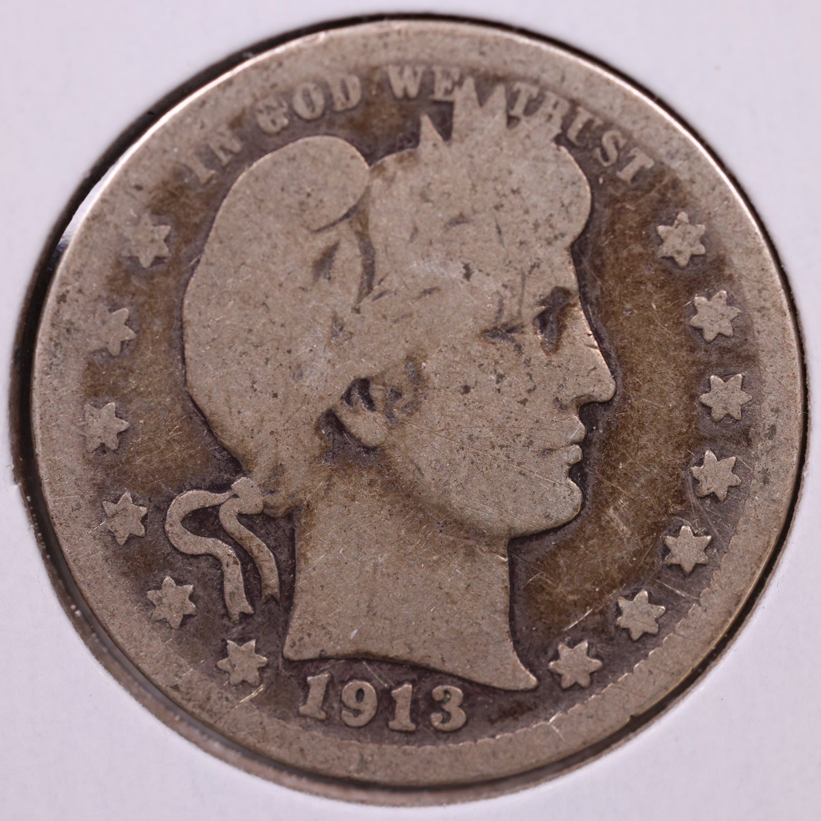 1913-D Barber Silver Quarter, Very Good Circulated Collectible Coin, Store #QR1534