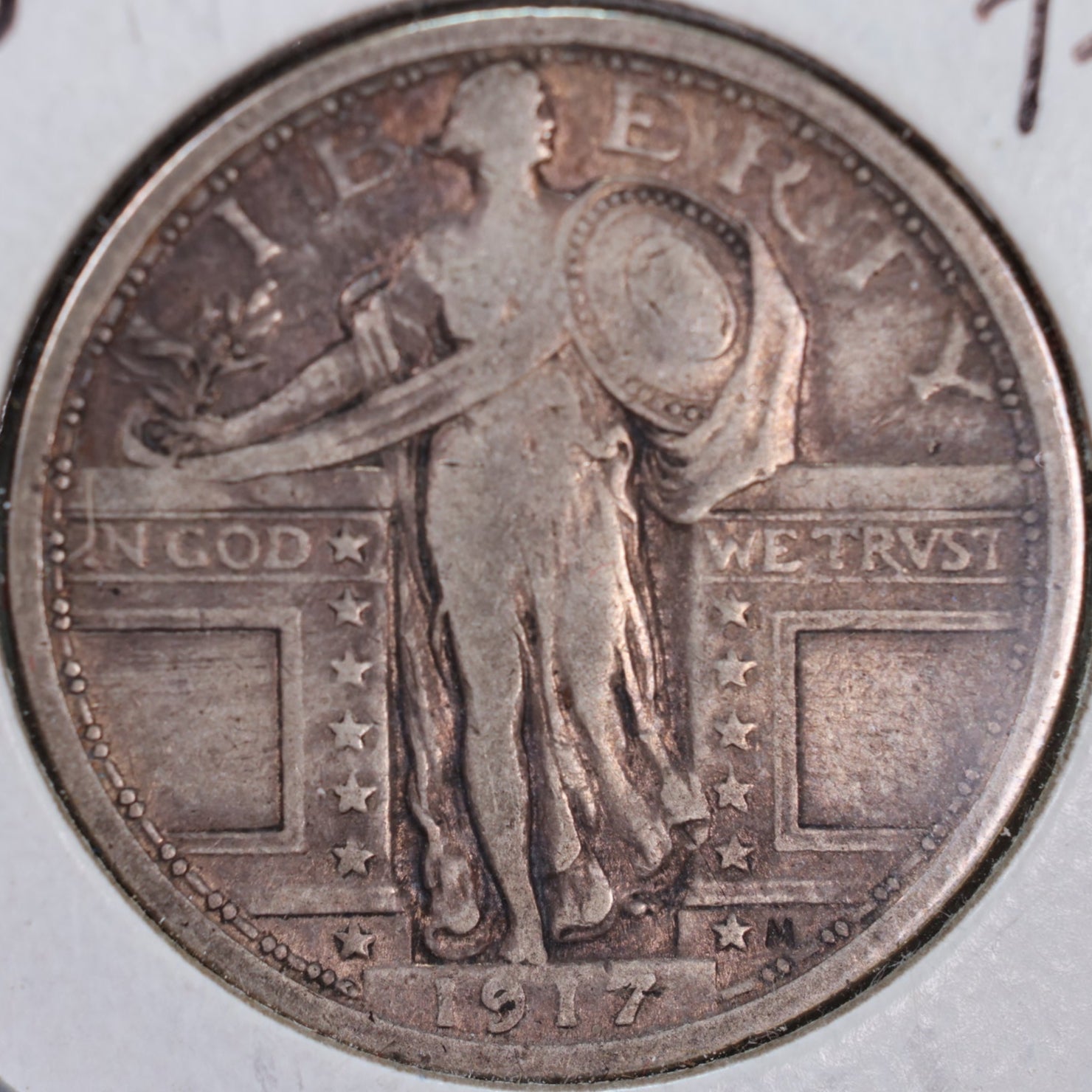 1917 Standing Liberty Silver Quarter, T-1, Very Fine+ Circulated Coin, Store #QR0005