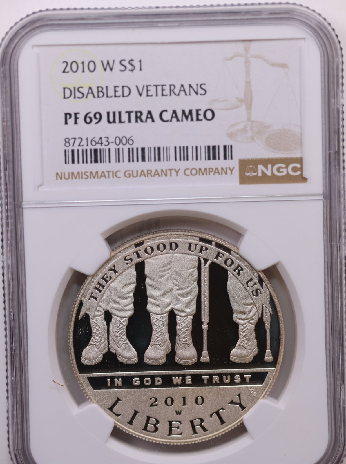 2010 W $1 Disabled Veterans, NGC PF 69 Ultra Cameo, Store #GMC306