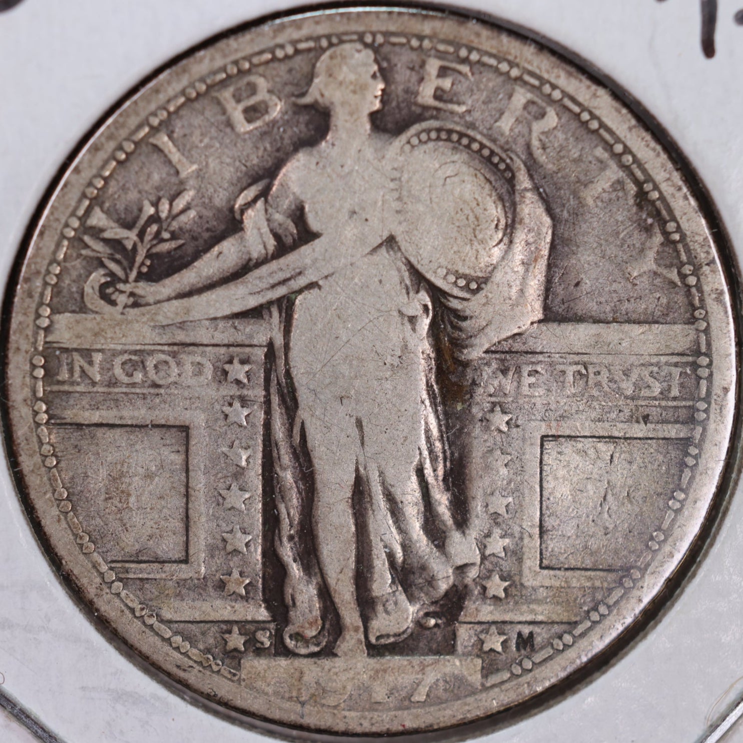 1917-S Standing Liberty Silver Quarter, T-1, Fine Circulated Coin, Store #QR0019
