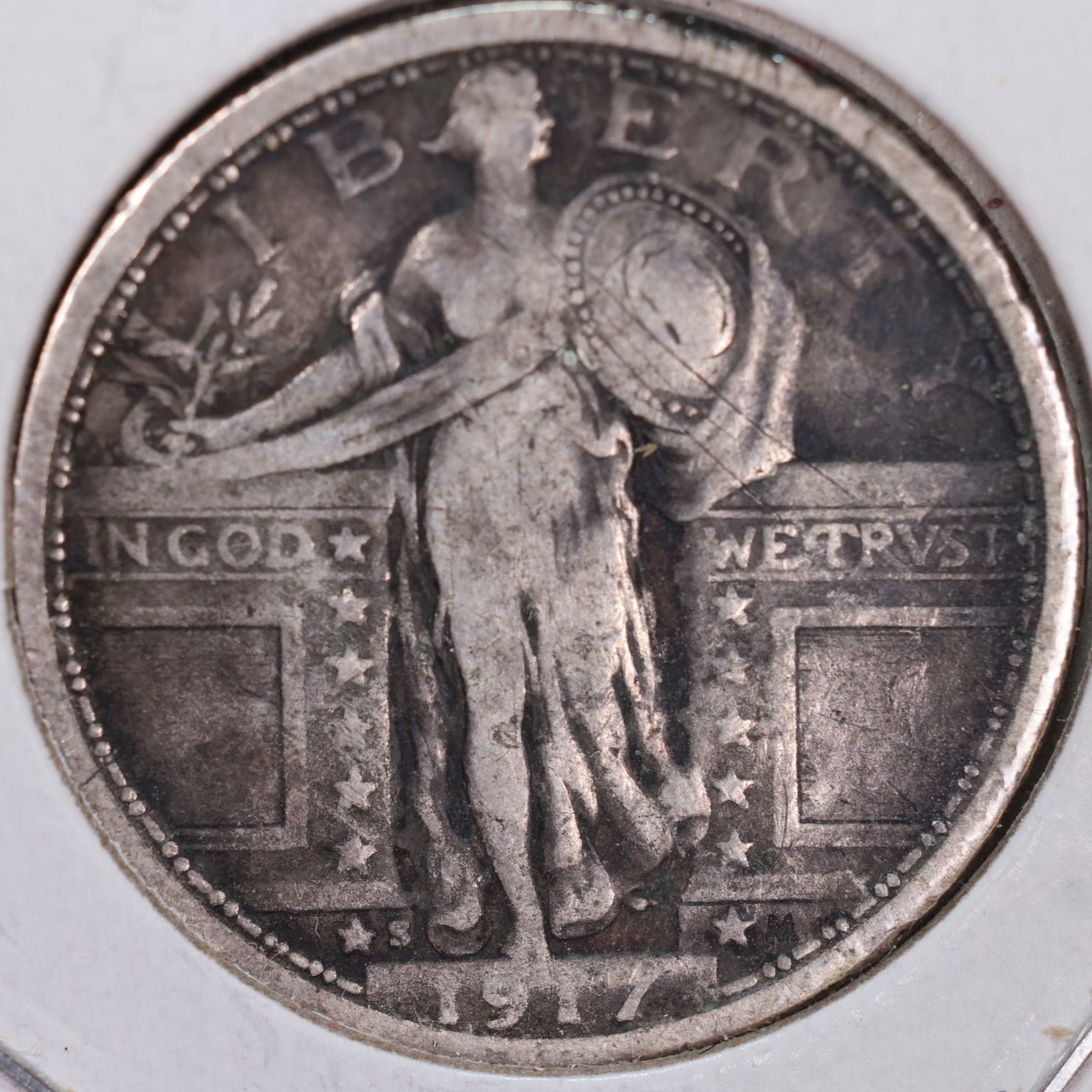 1917-S Standing Liberty Silver Quarter, T-1, Very Fine Circulated Coin, Store #QR0022