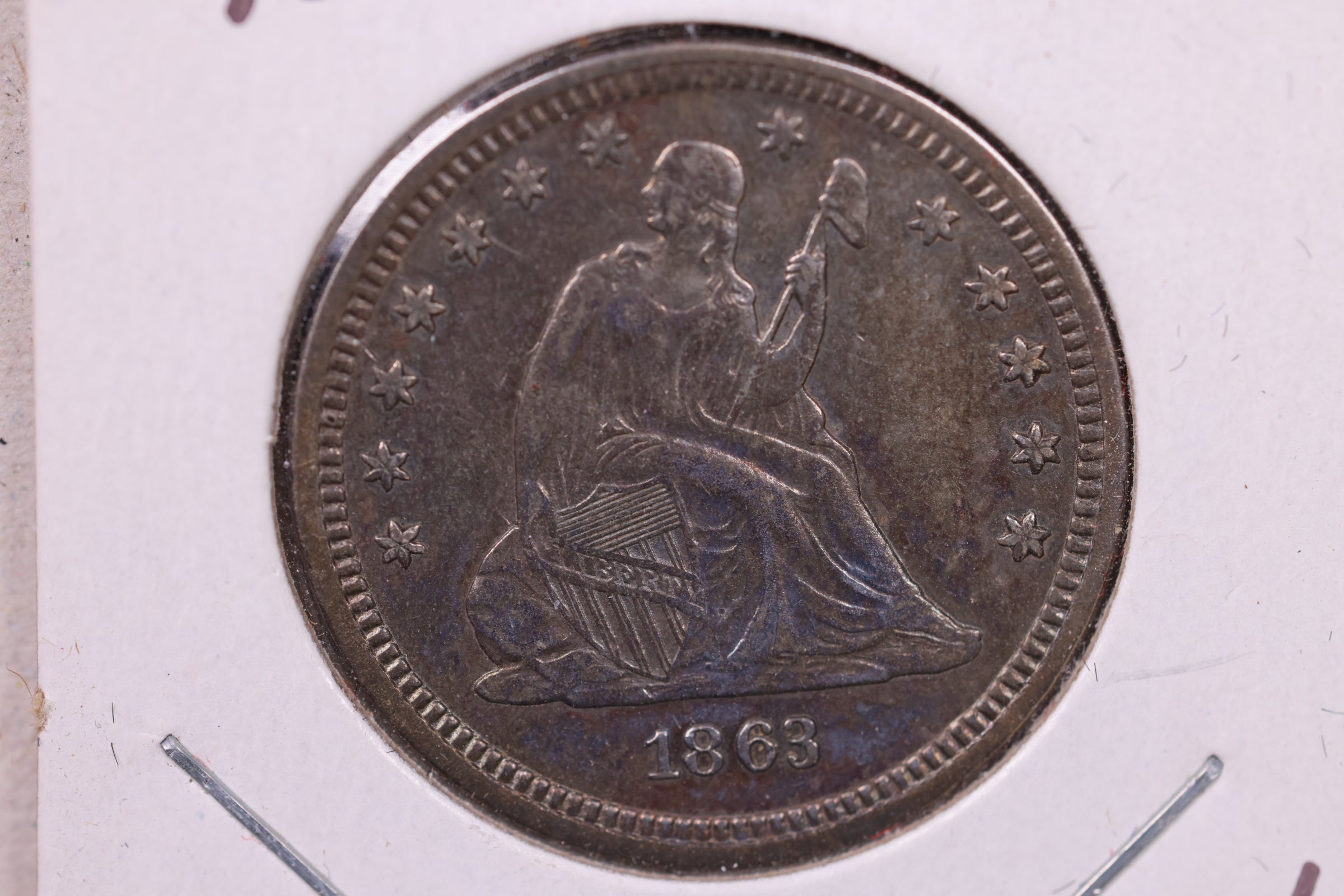 1863 Liberty Seated Quarter., Mint State., Uncirculated Coin., Store#1088