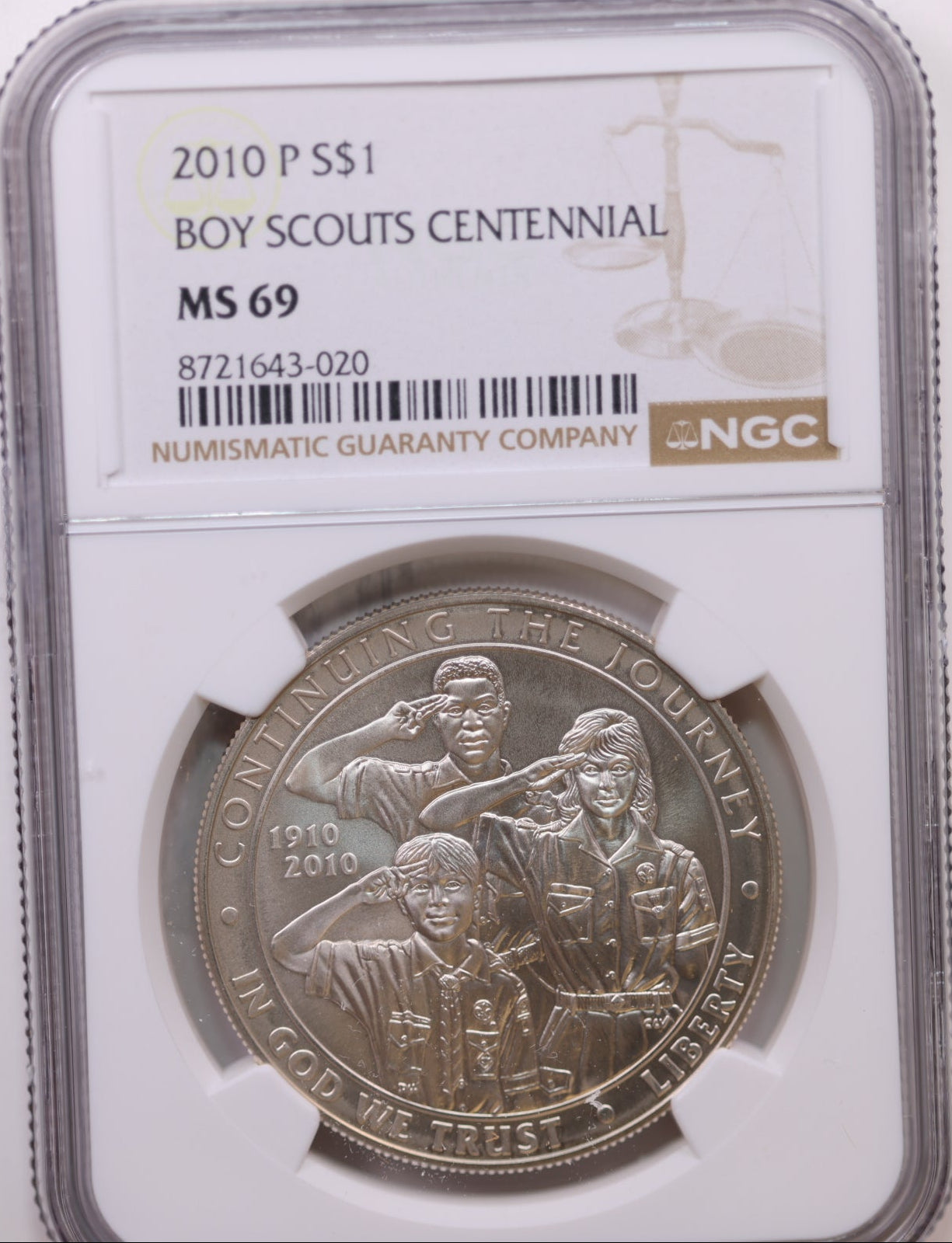 2010-P $1 Boy Scouts Centennial, NGC MS 69, Store #GMC320