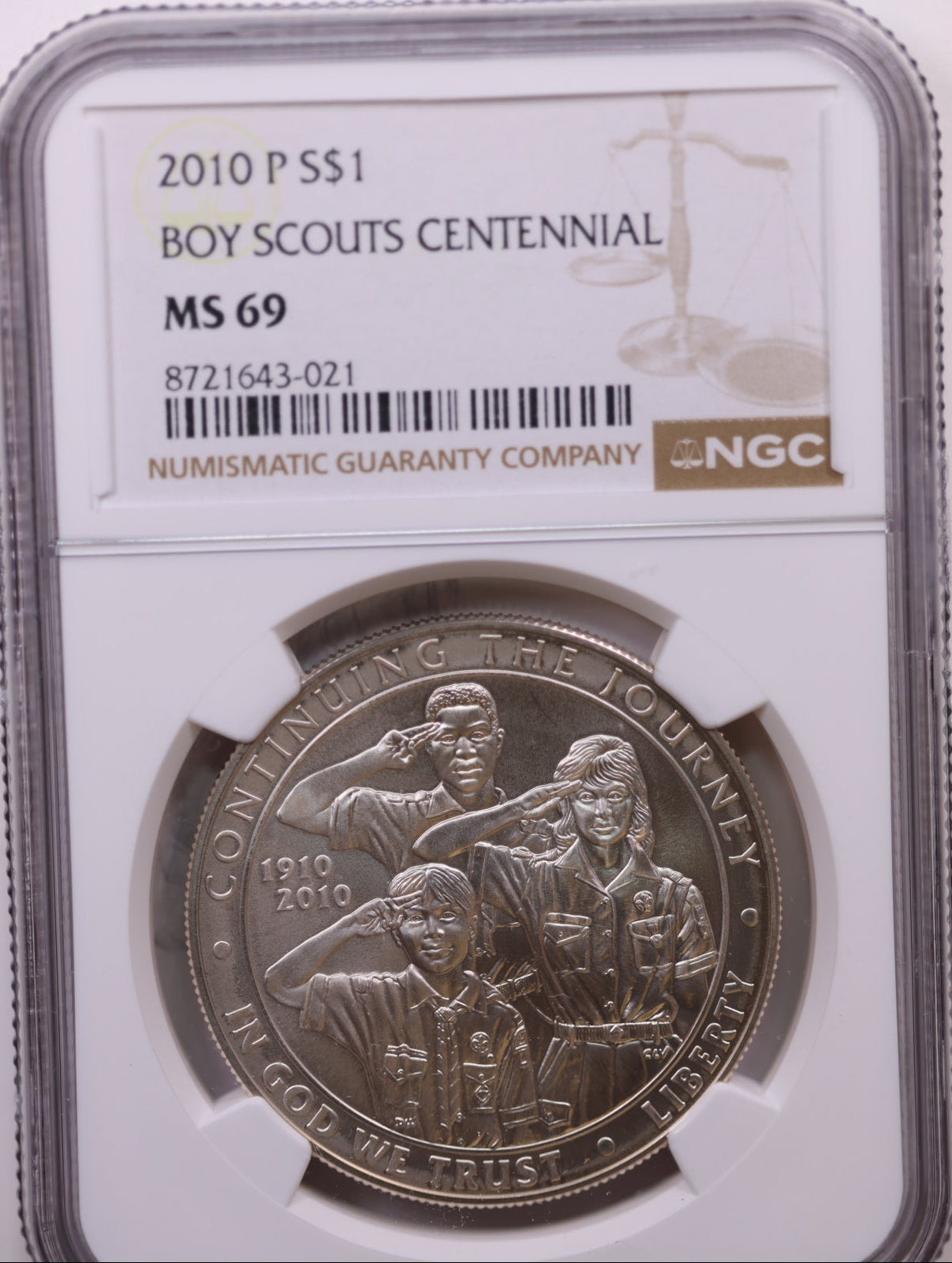 2010-P $1 Boy Scouts Centennial, NGC MS 69, Store #GMC321