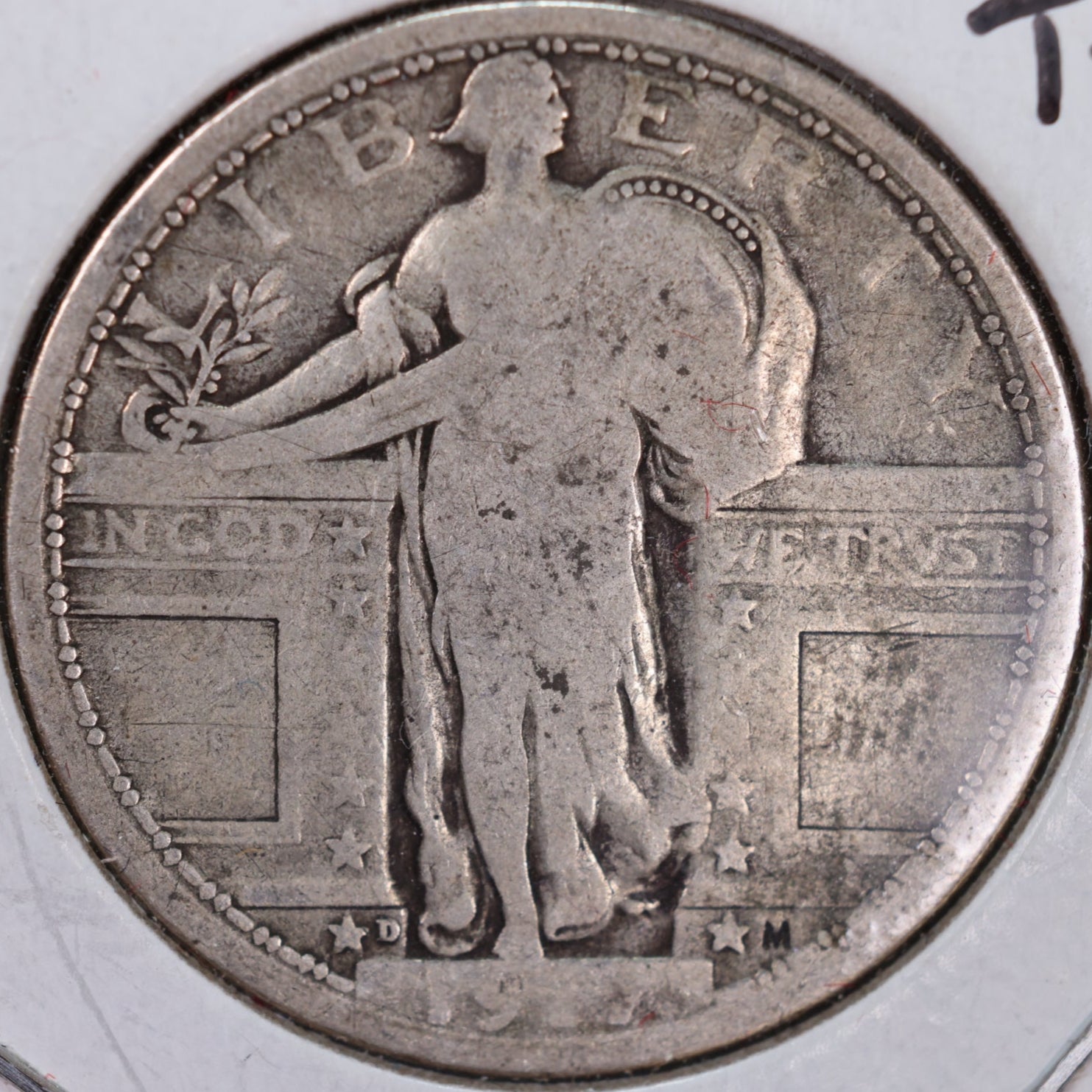 1917-D Standing Liberty Silver Quarter, T-1, V.G, Circulated Coin, Store #QR0034