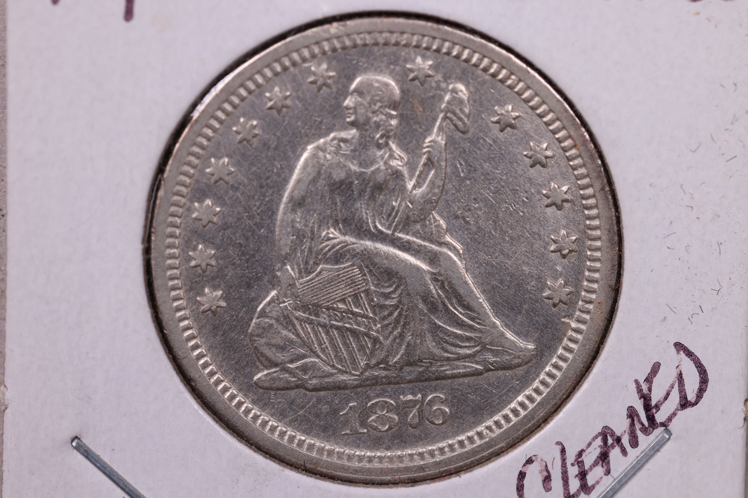 1876-CC Seated Liberty Quarter, Mint State., Uncirculated Details Coin., Store #QR1383
