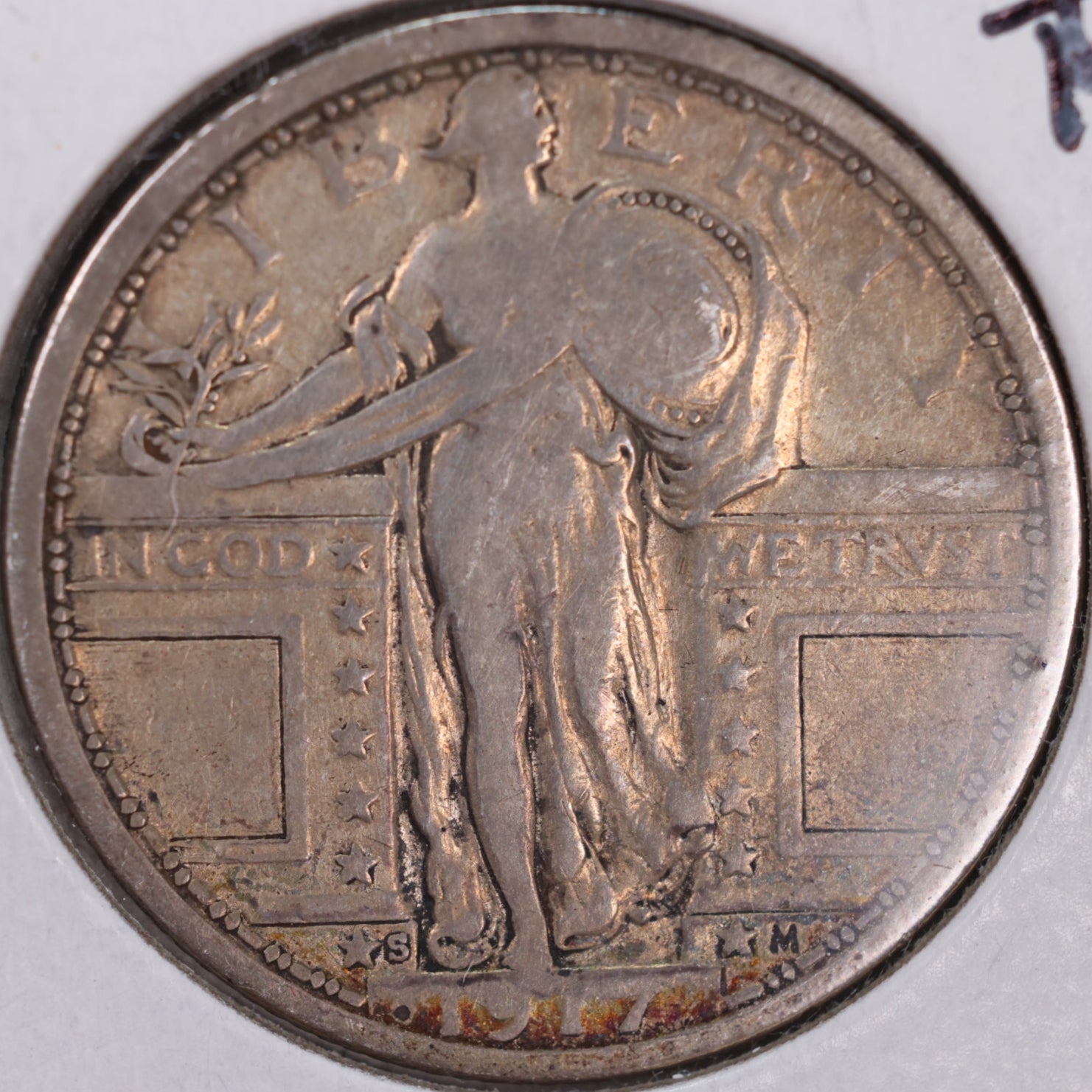 1917-S Standing Liberty Silver Quarter, T-1, V.F, Circulated Coin, Store #QR0038