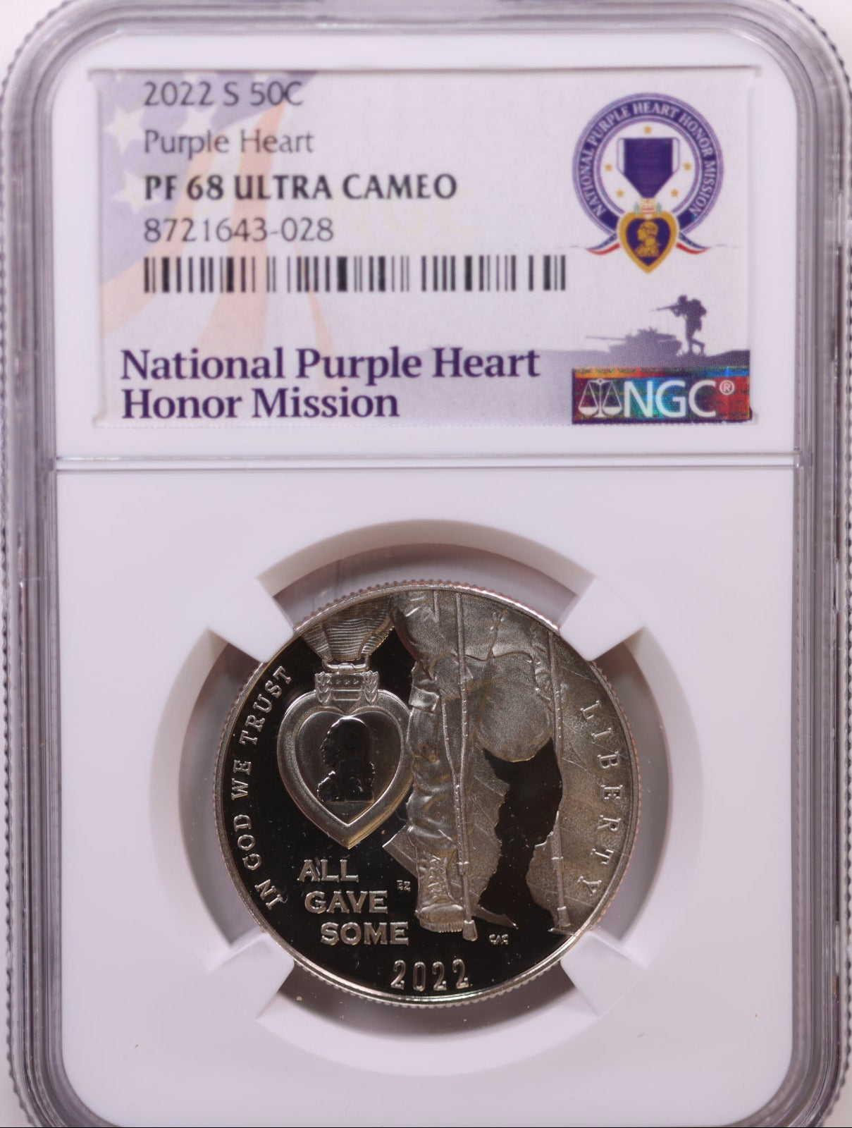 2022-S 50c Purple Heart, NGC PF 68 Ultra Cameo, Store #GMC328