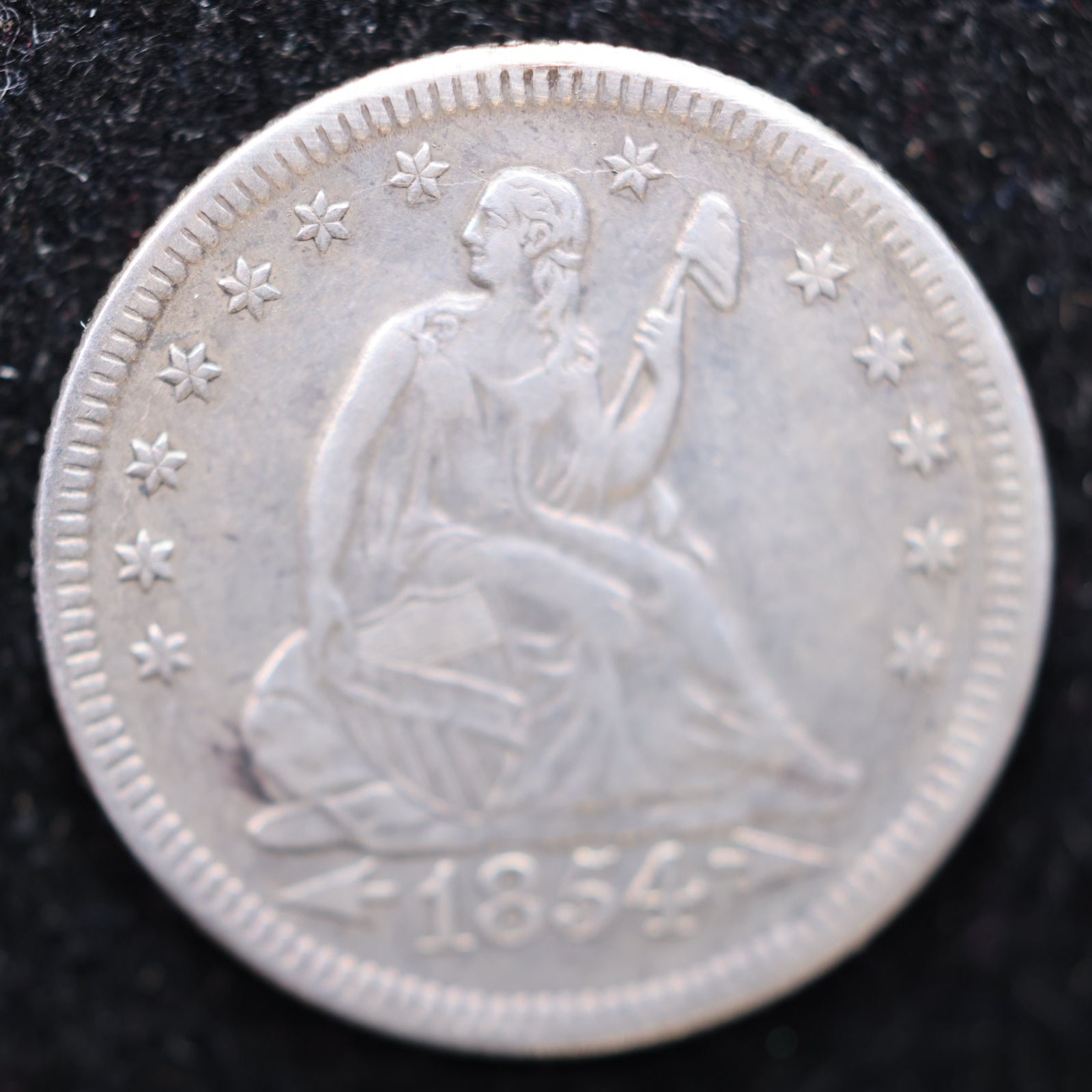 1854 Seated Liberty Quarter., Circulated Coin. Large Affordable Sale #QR1358