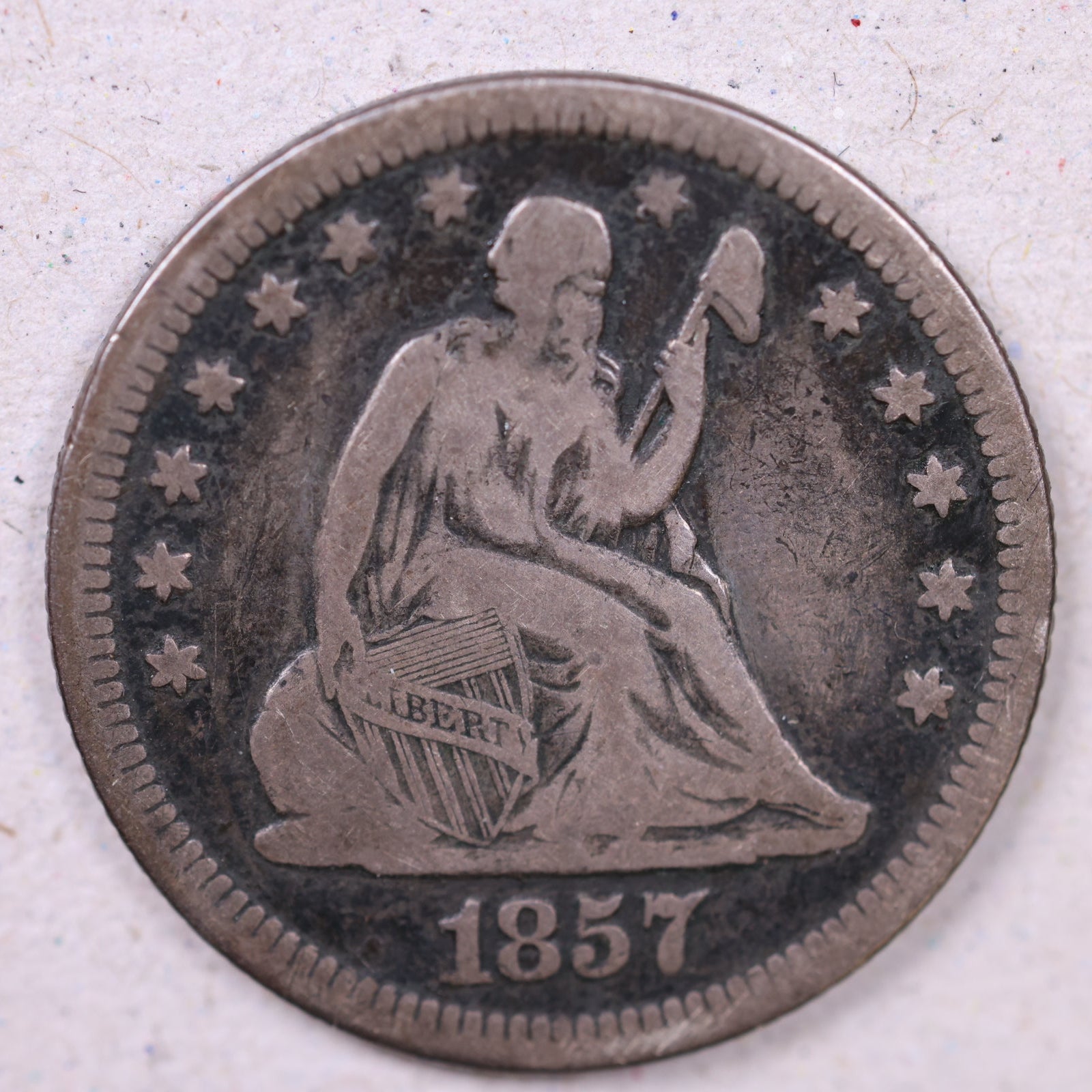 1857-O Seated Liberty Quarter., Very Fine Circulated Coin., Store#QR1363