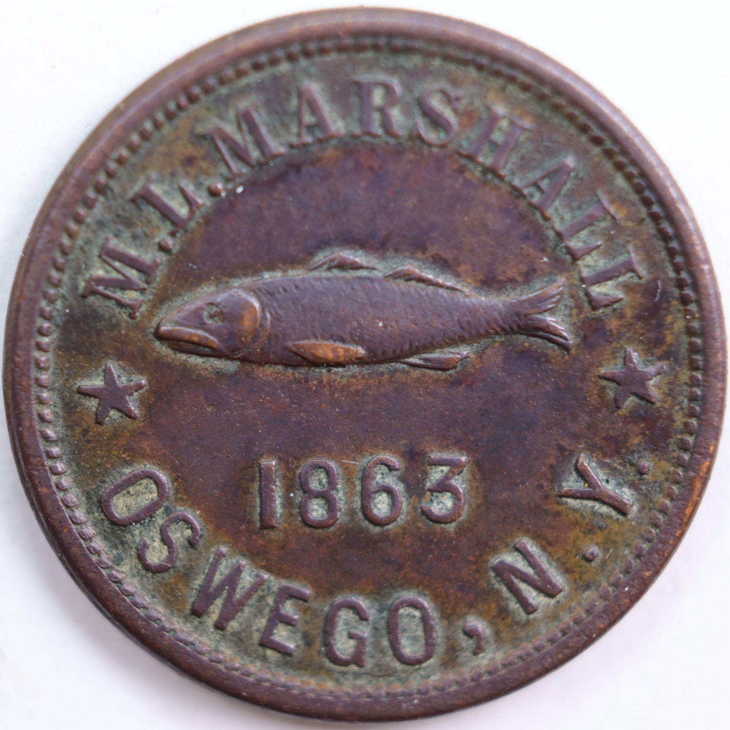 1861-64 Civil War Store Card, M.L. MARSHALL, About Uncirculated Coin, Store #CN007