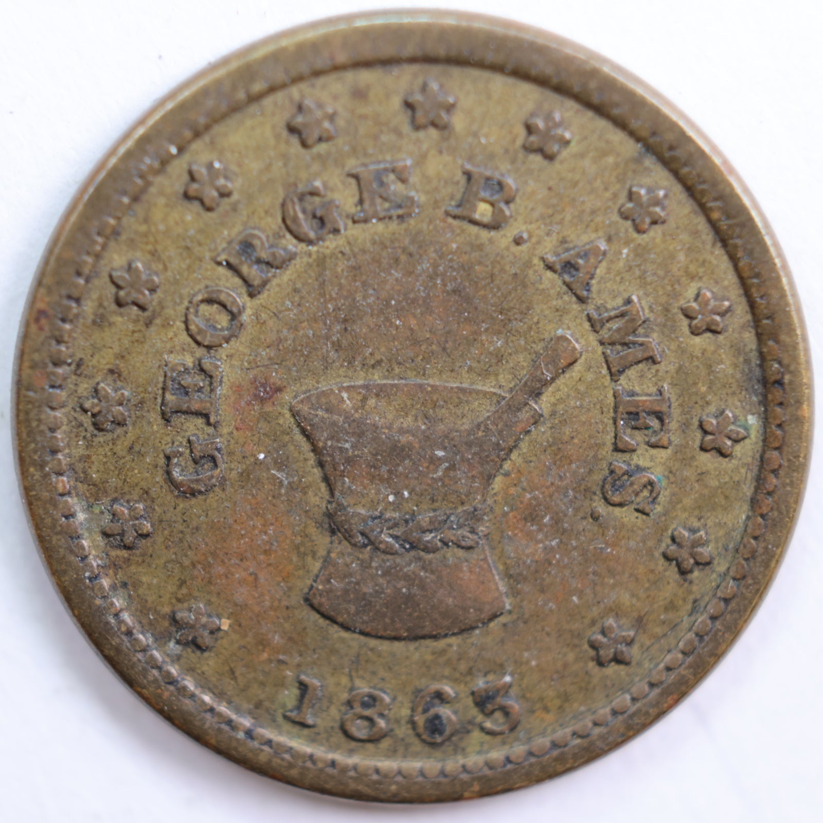 1861-64 Civil War Store Card, George B. Ames, Very Fine Circulated Coin, Store #CN009