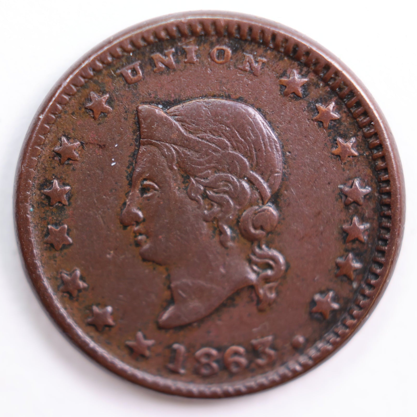 1861-64 Civil War Patriotic Token, Extra Fine Circulated Coin, Store #CN021