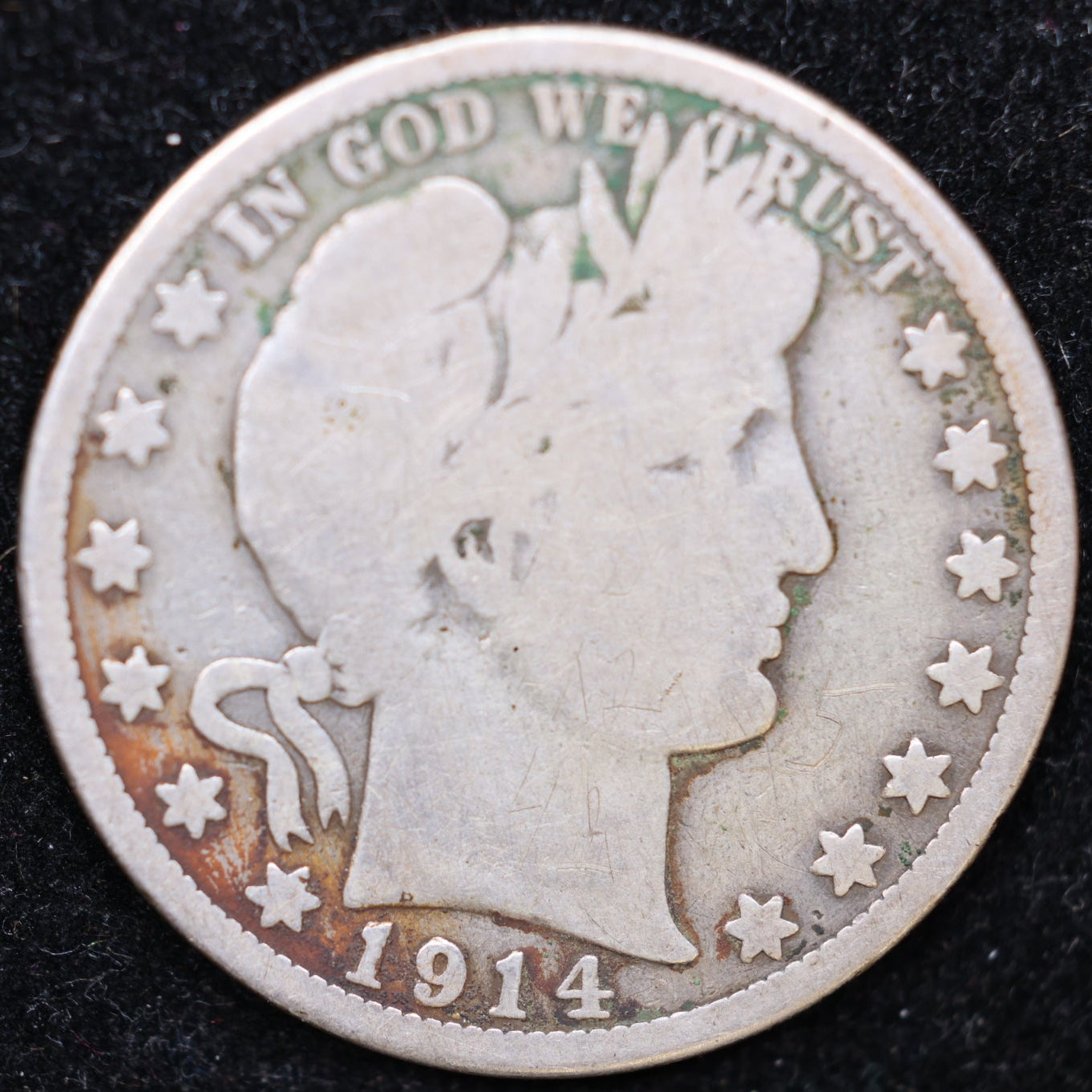 1914 Barber Half Dollar, Very Good Circulated Coin, Store #HR422