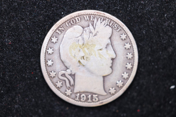 1915 Barber Half Dollar., Circulated Coin. Large Affordable Sale #02152