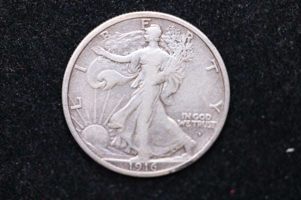1916-D Walking Liberty Half Dollar., Circulated Coin. Large Affordable Sale #02157