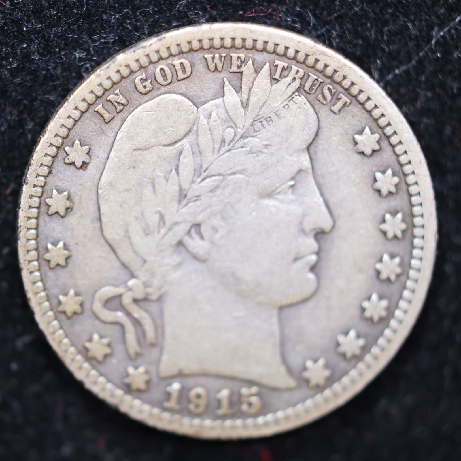 1915 Barber Silver Quarter, Very Fine Circulated Coin, Store #QR1544.