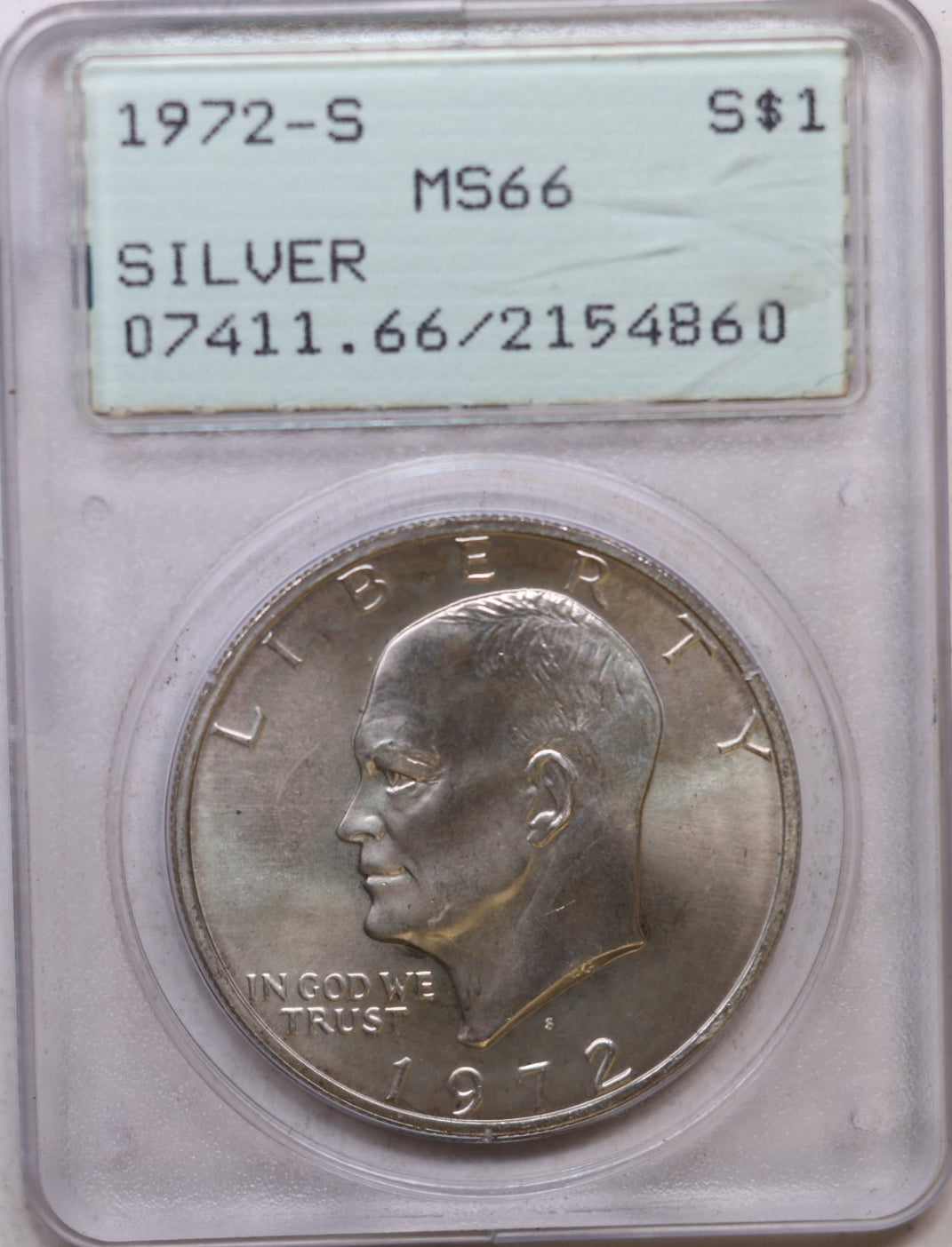 1972-S Eisenhower Dollar, Silver. Uncirculated Coin. PCGS Shaker MS-66, Store #GDR0323.